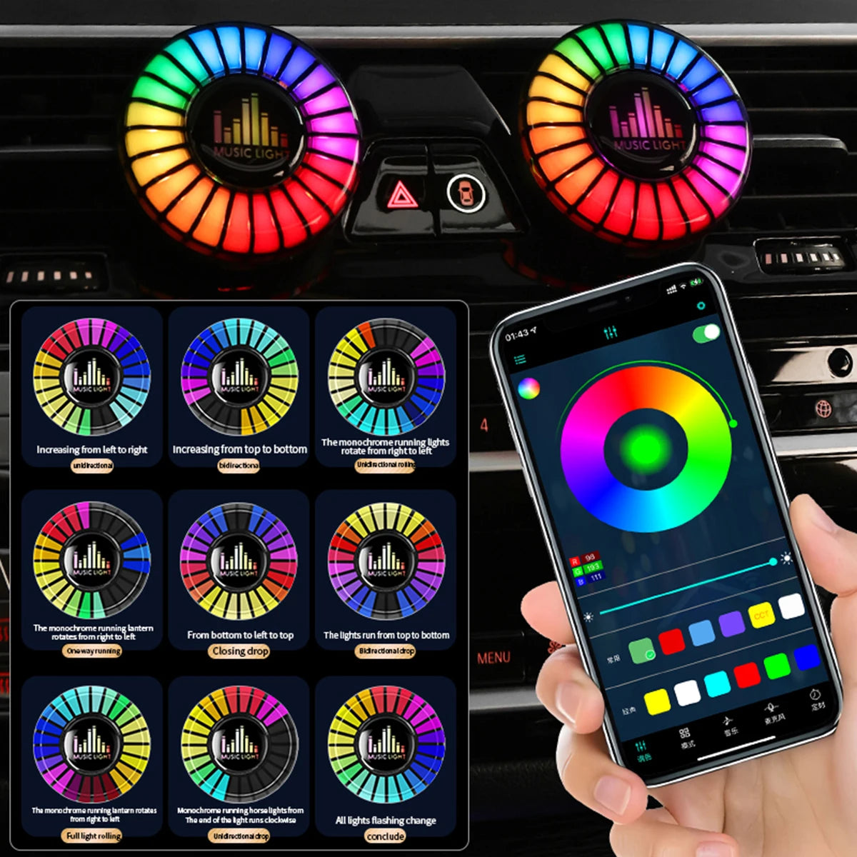 CarHackz RhythmGlow™ RGB LED Strip with Music Sync & Fragrance